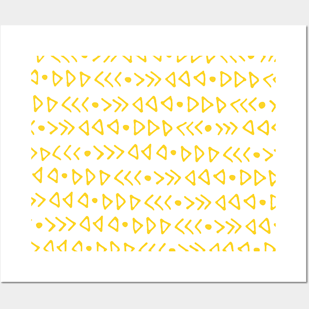 Mustard Yellow and White Graphic Triangles and Arrows Pattern Wall Art by dreamingmind